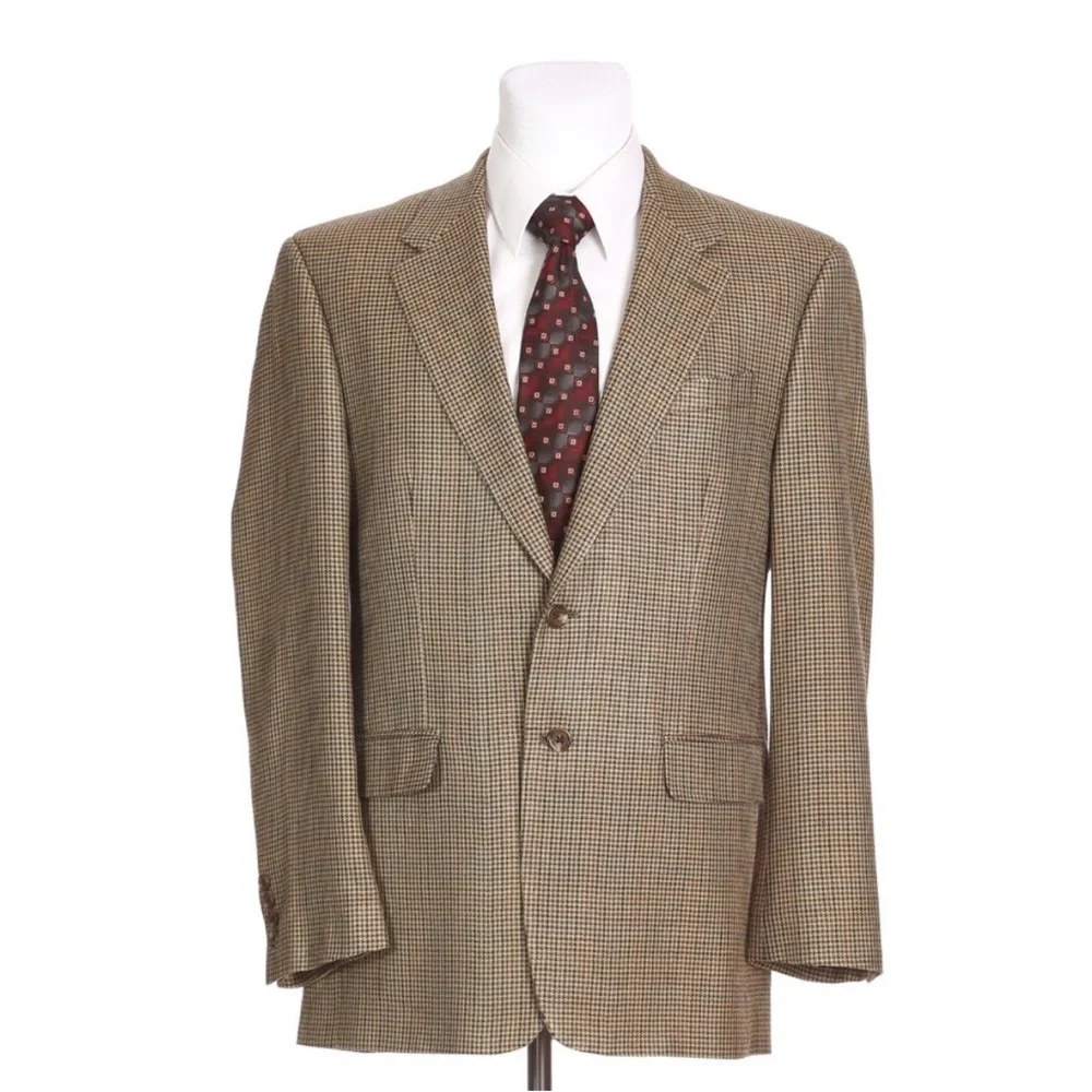 Chaps 100% Silk‎ 2 Button Houndstooth Sport Coat Size 46L